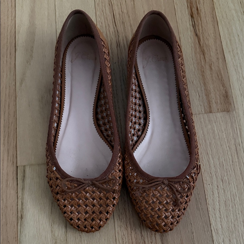 Brown Woven Leather Flats